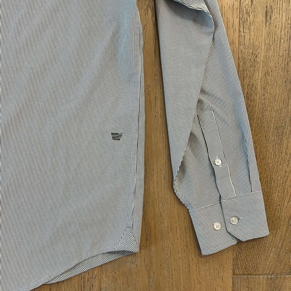Mack Weldon Shirt Men Medium AirFlex Button Up Performance Seawool Navy Ticker - Picture 8 of 10